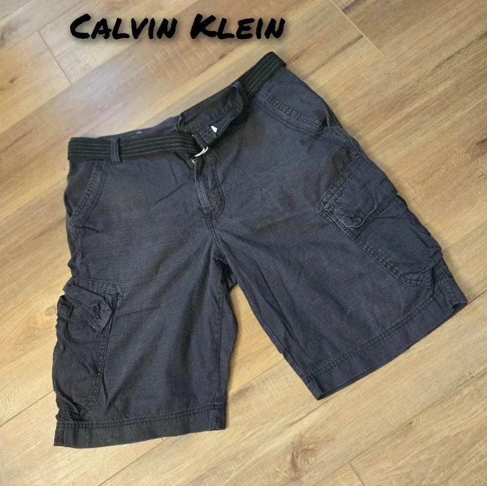 Calvin Klein Menâs Cargo Shorts Black Belted Casual Utility Size 36"
